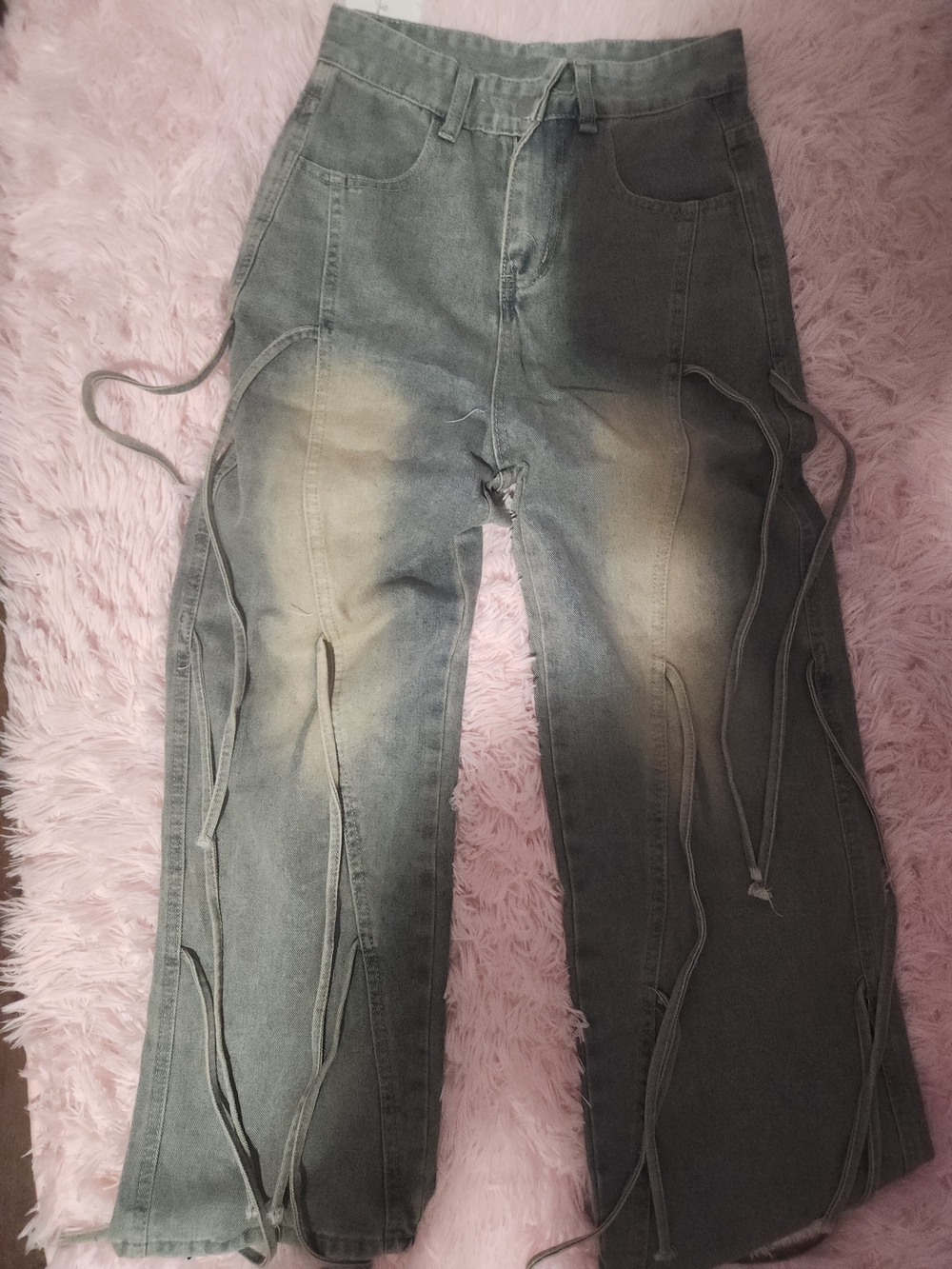 Tie-Detail Gray Wide Leg Jeans